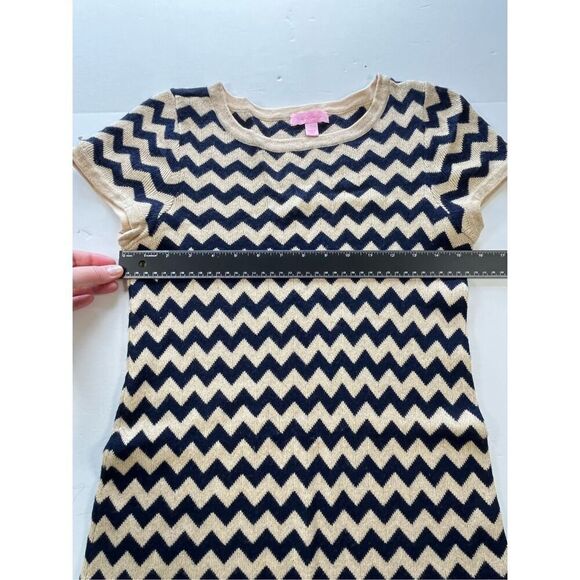 Lilly Pulitzer Santana Dazzle Gold Blue Chevron Merino Wool Dress Size Large EUC - Picture 6 of 8